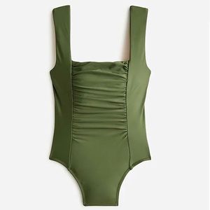 J. Crew ruched squareneck one-piece bathing suit in olive green. Brand new